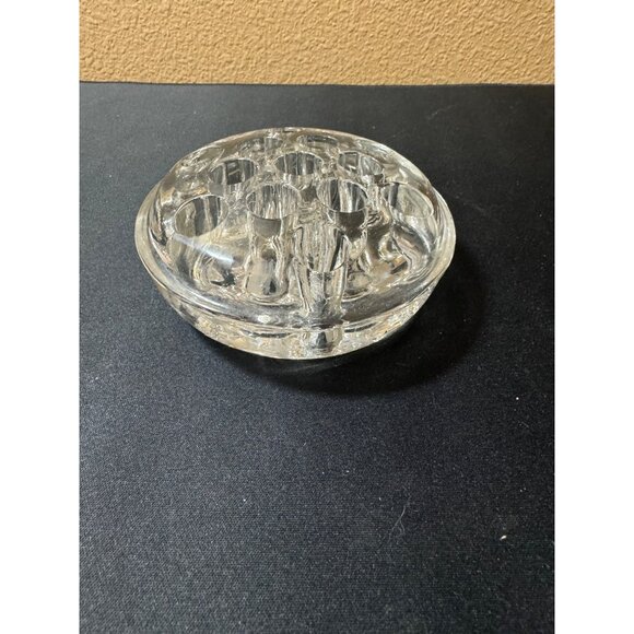 Vintage Clear Glass Flower Frog Round 13 Holes 4.5" Diameter - Picture 2 of 7